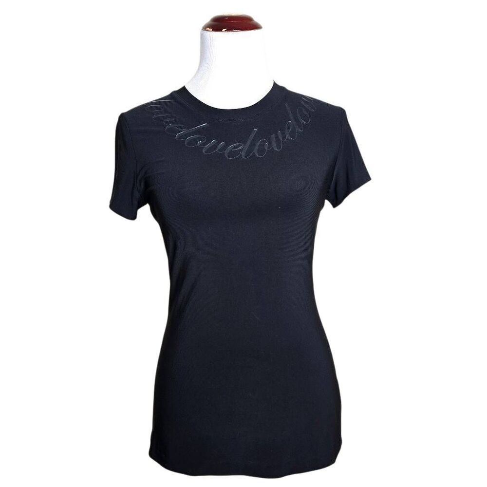 Norma Kamali Black "Love" Graphic Slim Fit T-Shirt Crew Neck Top Medium